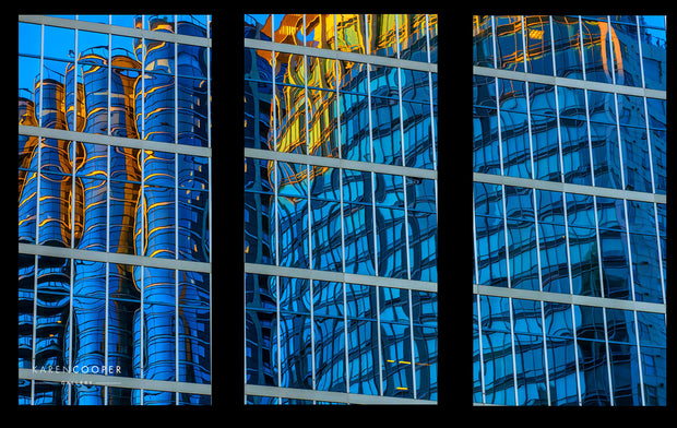  blue orange and yellow building reflection in glass the jameson house